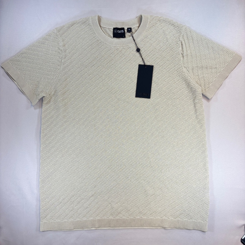 NEW Cuts Clothing Riviera Texture Tee Mens Large Sand Dune Beige Knit Shirt